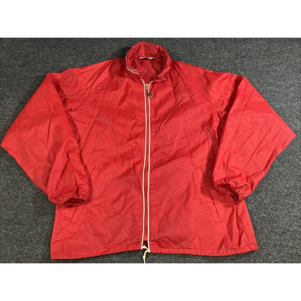 Vtg 70s Pacific Trail Sportswear Nylon Windbreaker Jacket Red White Piping Mens